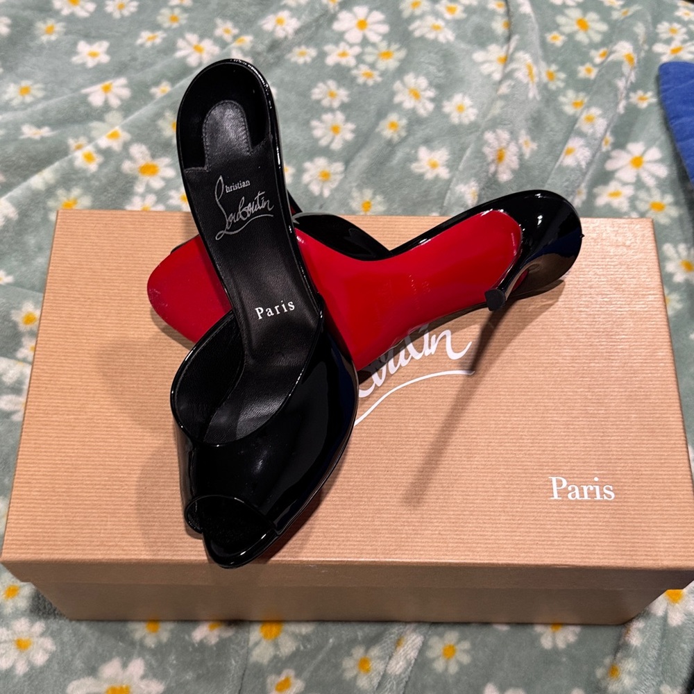 Christian Louboutin Glossy Black Heels with Signature Red Sole